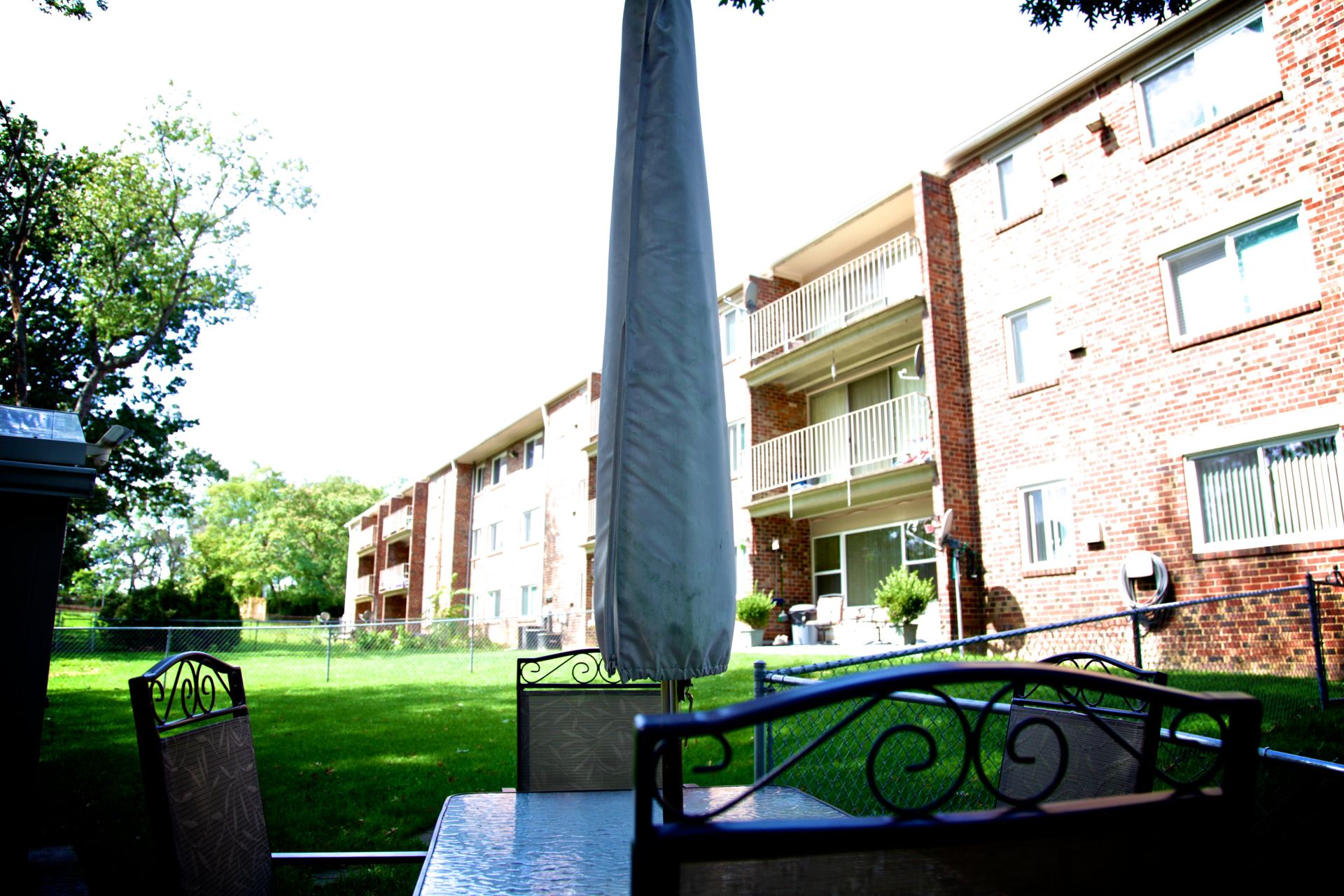 Picnic area with grill on the Spanish Village lawn